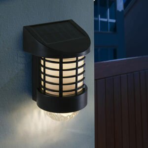 LED-es napelemes fali lámpa (melegfehér, fekete, műanyag)