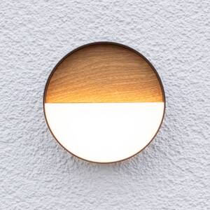 LED-es újratölthető kültéri fali lámpa Meg, fa színű, Ø 15 cm