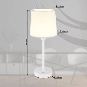 LED-es újratölthető asztali lámpa Lunki, fehér, magasság 35 cm, szövet, CCT