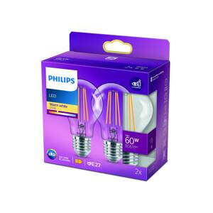 Philips LED lámpa E27 7W 2700K izzószál átl. 2db