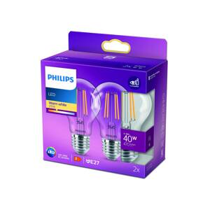 Philips LED lámpa E27 4,3W 2 700K izzószál 2db-os